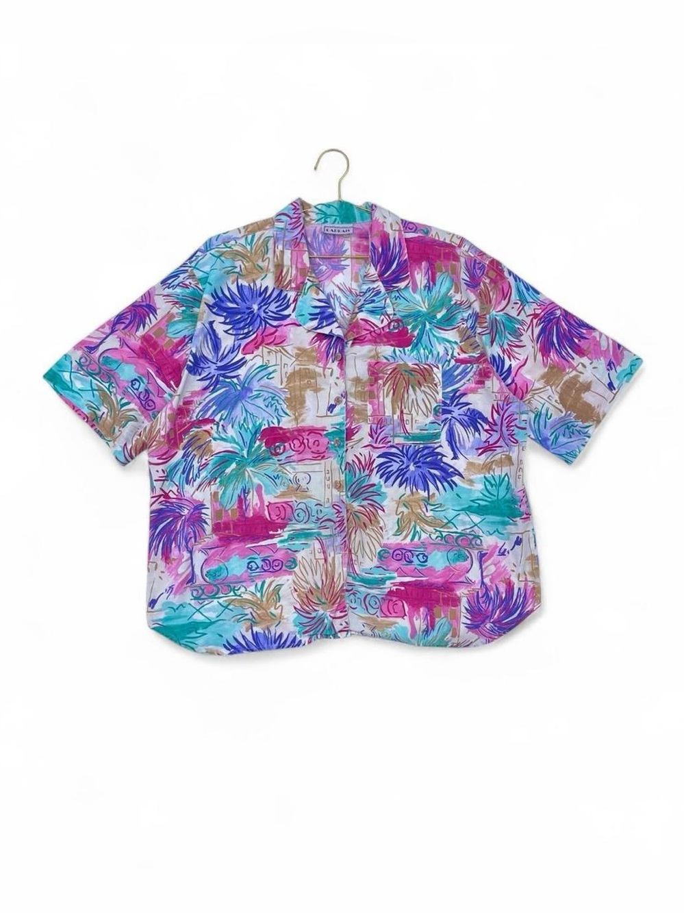 Vintage 90s Cabrais Abstract Print Button Up Shirt M Artsy Retro